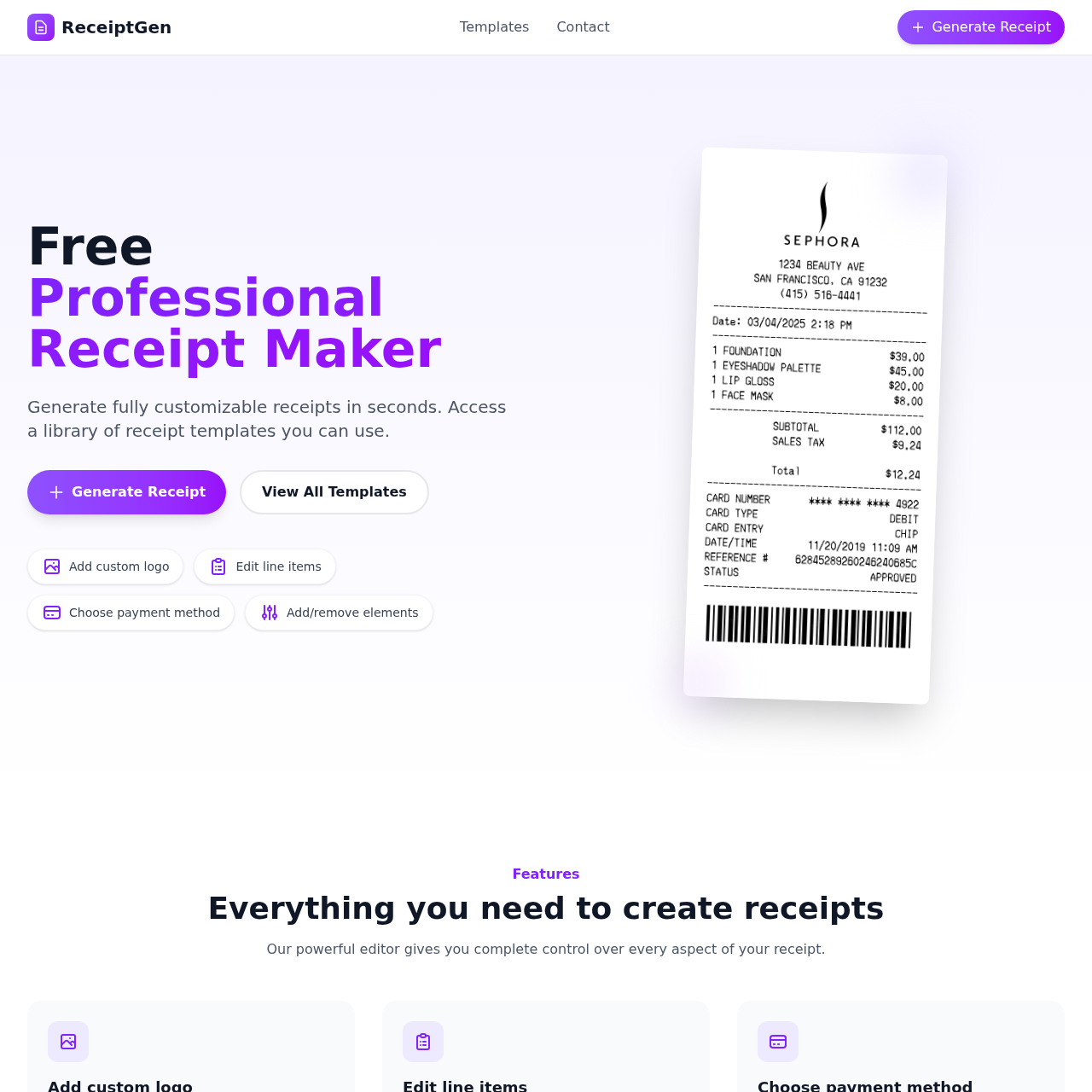 ReceiptGen | Free Online Receipt Maker & Generator
