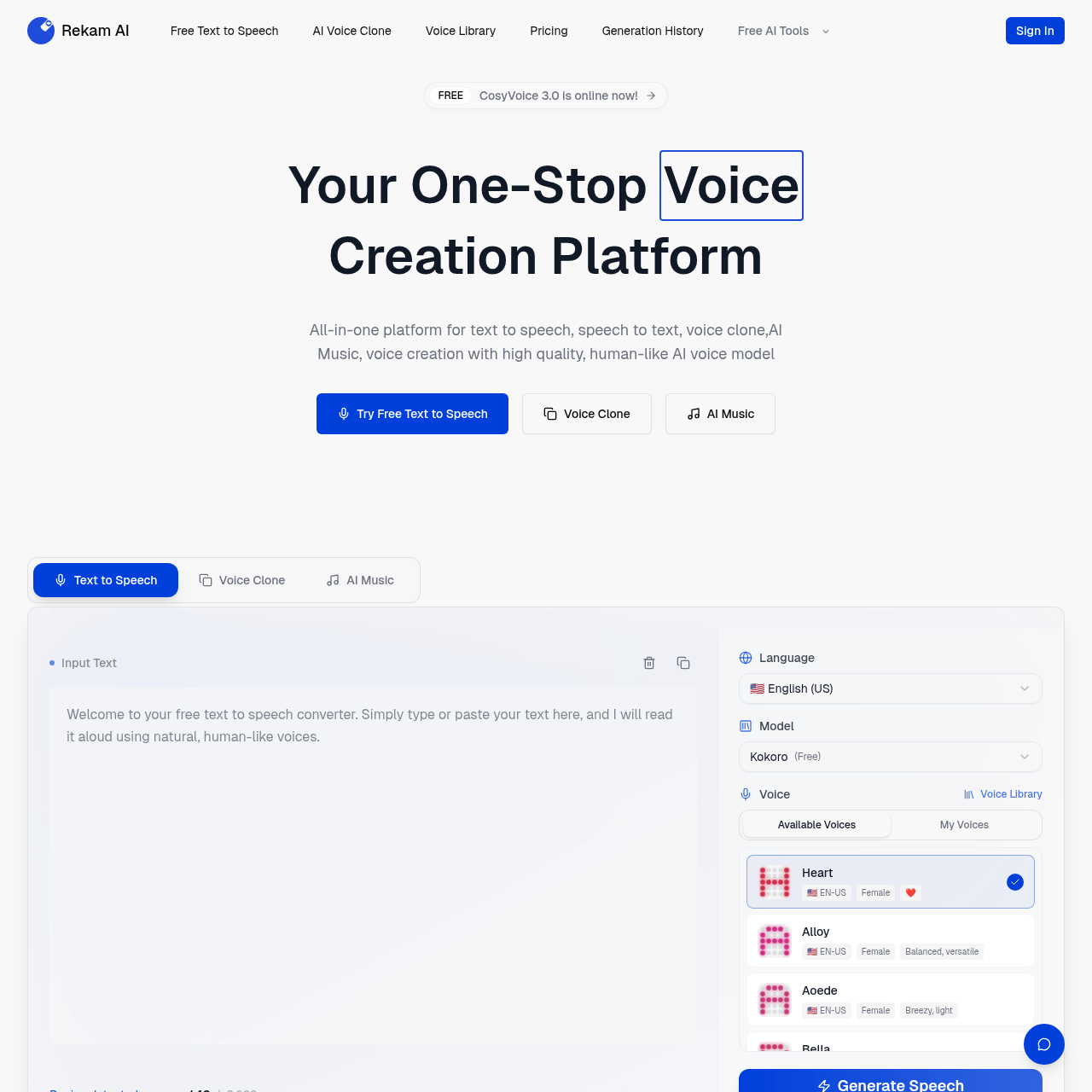 Rekam AI: Ultimate AI Voice Creation Platform - Text to Speech, Voice Clone & More