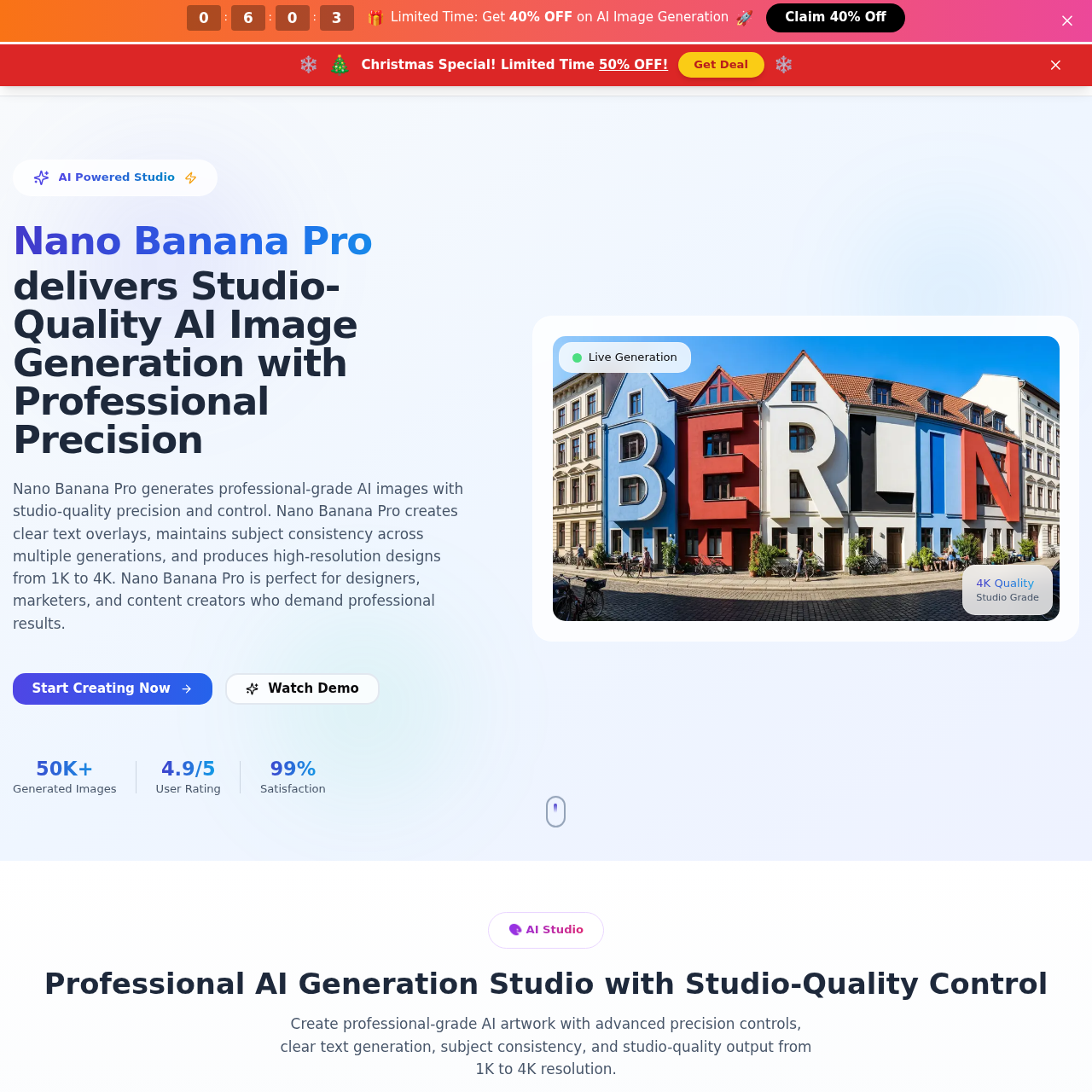 Nano Banana Pro - Studio-Quality AI Image Generator Powered by Gemini 3 Pro