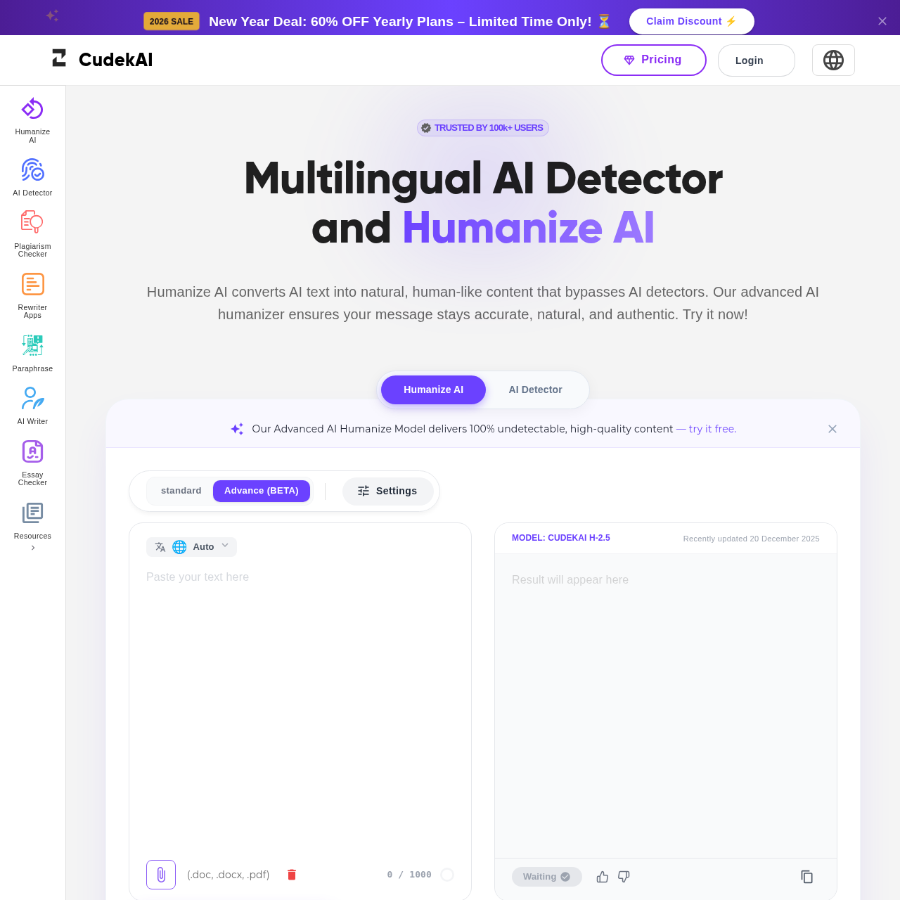 Cudekai: Multilingual AI Detector & Humanizer - Plagiarism Remover