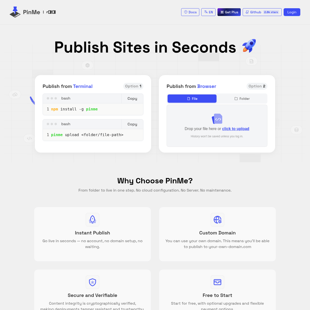PinMe | Zero-Config Frontend Deployment in Seconds