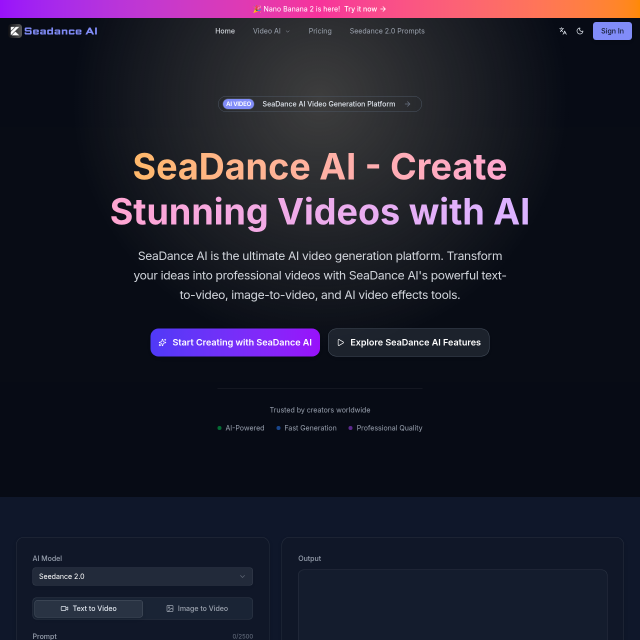 SeaDance AI: Free AI Video & Image Generator - Seedance 2.0, Veo3, Sora2, Nano Banana, Seedream-4