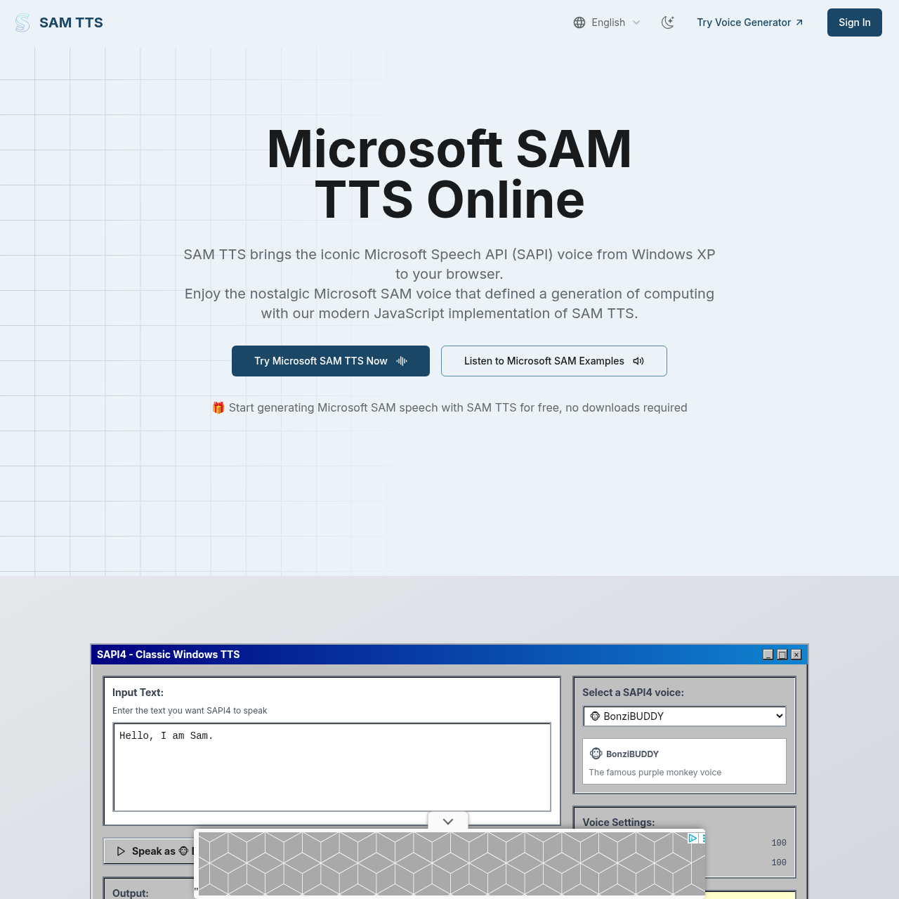SAM TTS Online - Free Microsoft SAM Text to Speech Voice Generator
