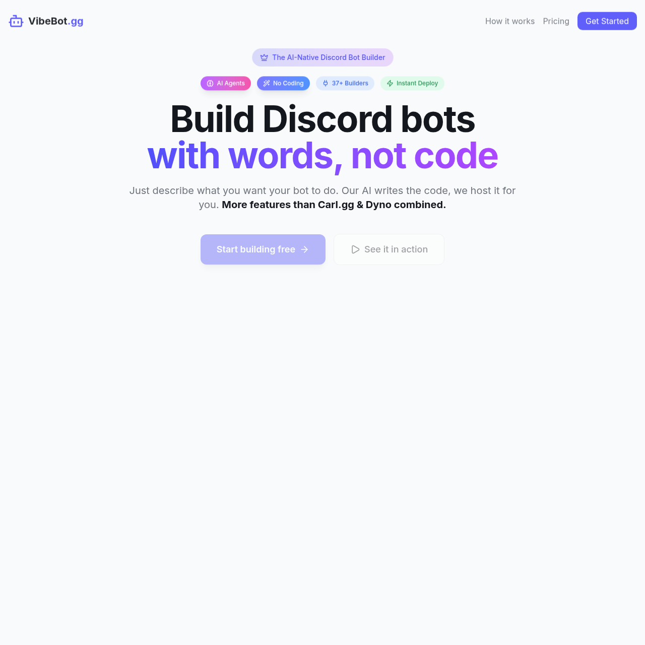 VibeBot AI: No-Code Discord Bot Maker | Build & Deploy AI Bots