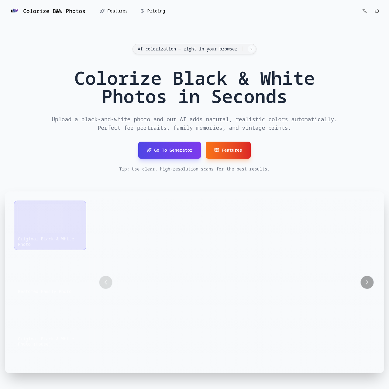 Colorize Black and White Photos Online - Natural AI Photo Restoration