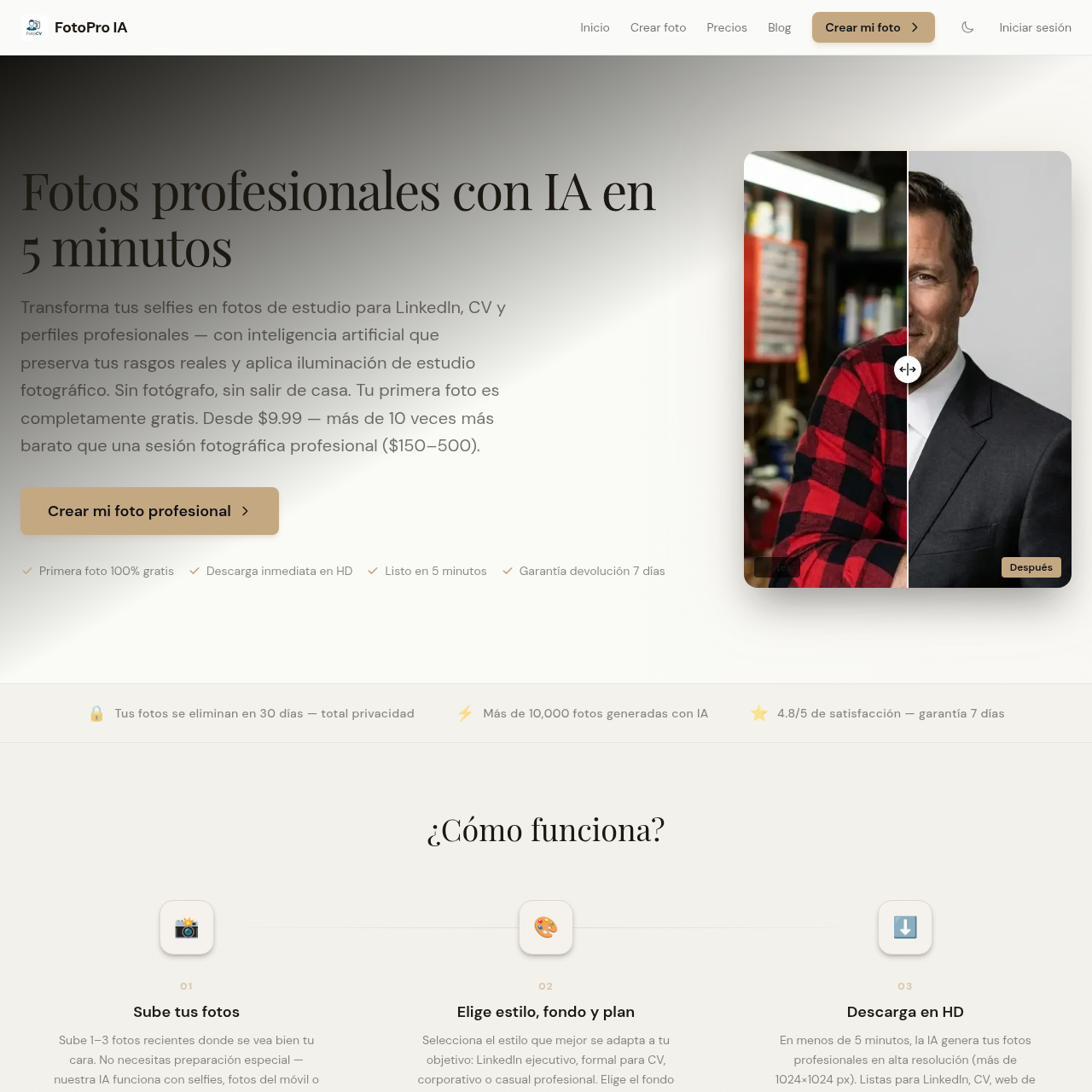 FotoPro IA | Generador de Fotos Profesionales con IA para CV y LinkedIn