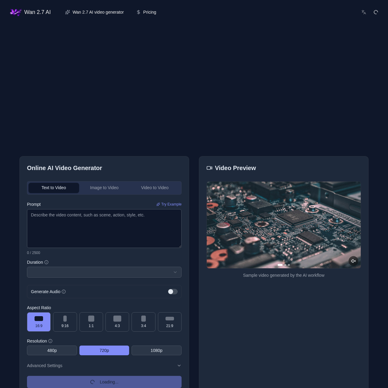 Wan 2.7 AI | Free AI Video Generator: Text to Video & Image to Video