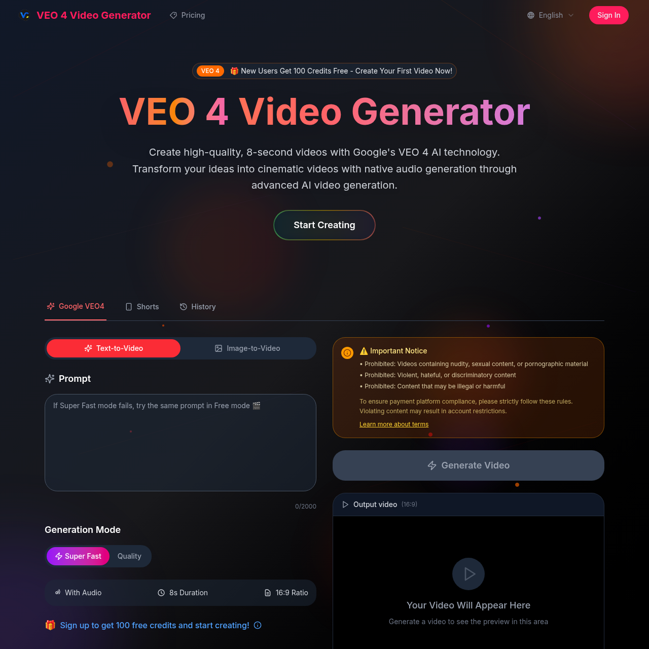 VEO 4 Video Generator: 100 Free Credits for AI Cinematic Videos with Native Audio | Google AI Studio