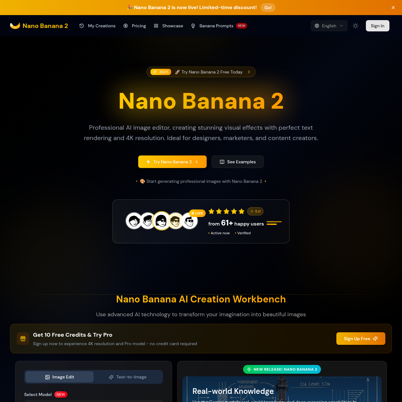 Nano Banana 2: Free AI Image Generator & Editor with Perfect Text & 4K