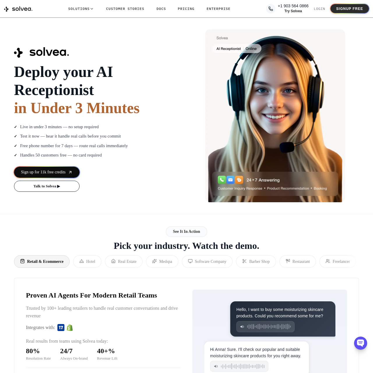 Solvea | No-Code AI Receptionist - Deploy in Under 3 Minutes, No Setup