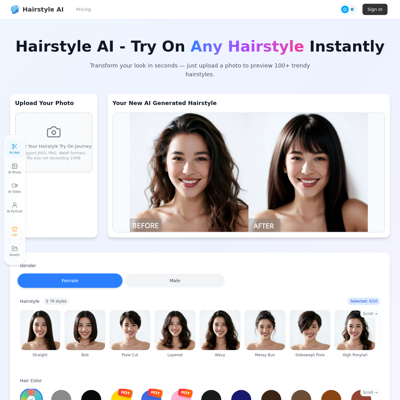 Hairstyle AI: Free Virtual Hairstyle Try-On - 100+ Styles & Colors