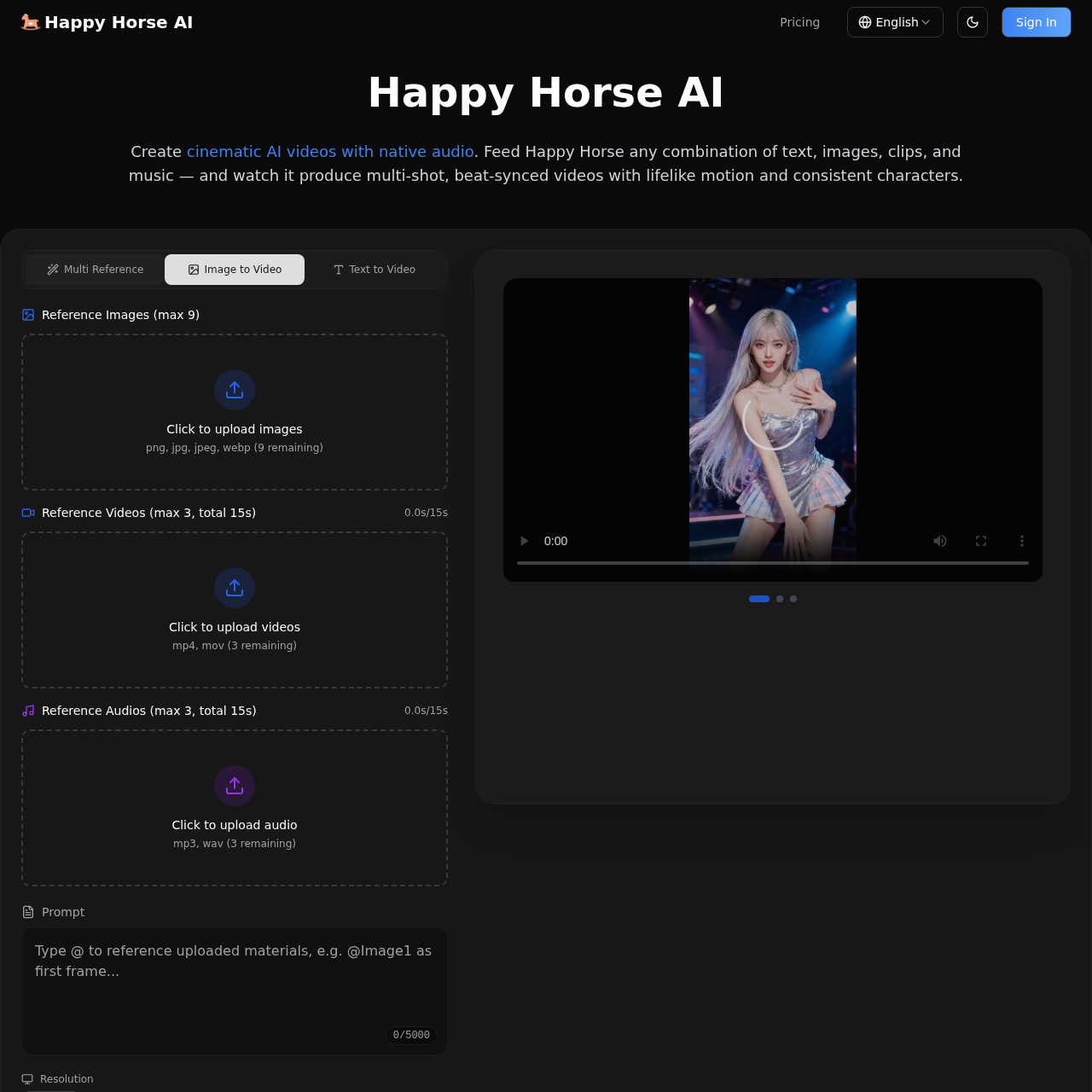 Happy Horse AI - Crie Vídeos Cinematográficos IA com Áudio Nativo
