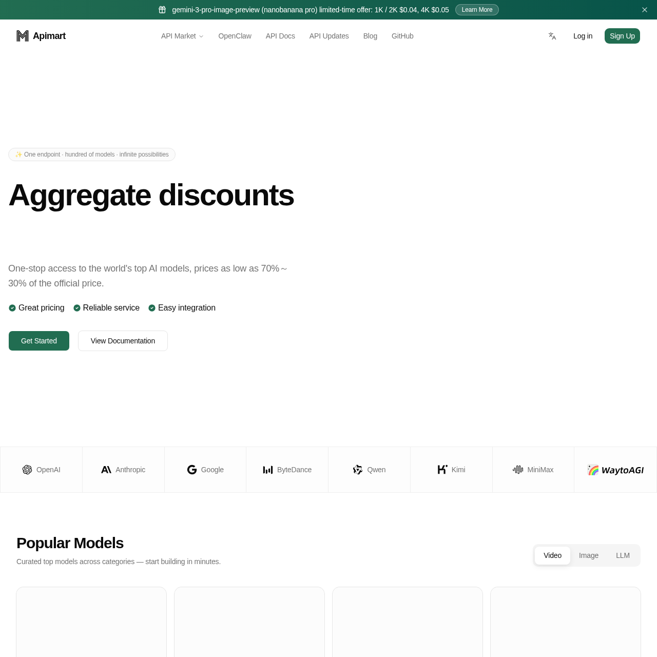 APIMart: Discounted AI API Aggregator - GPT-5, Sora 2, Kling, Vidu