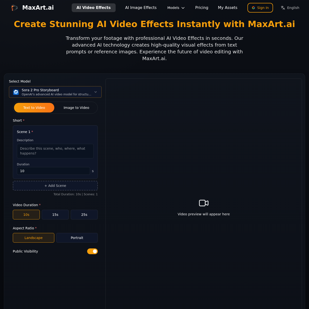 AI Video Effects Generator - Stunning Visuals Instantly | MaxArt.ai