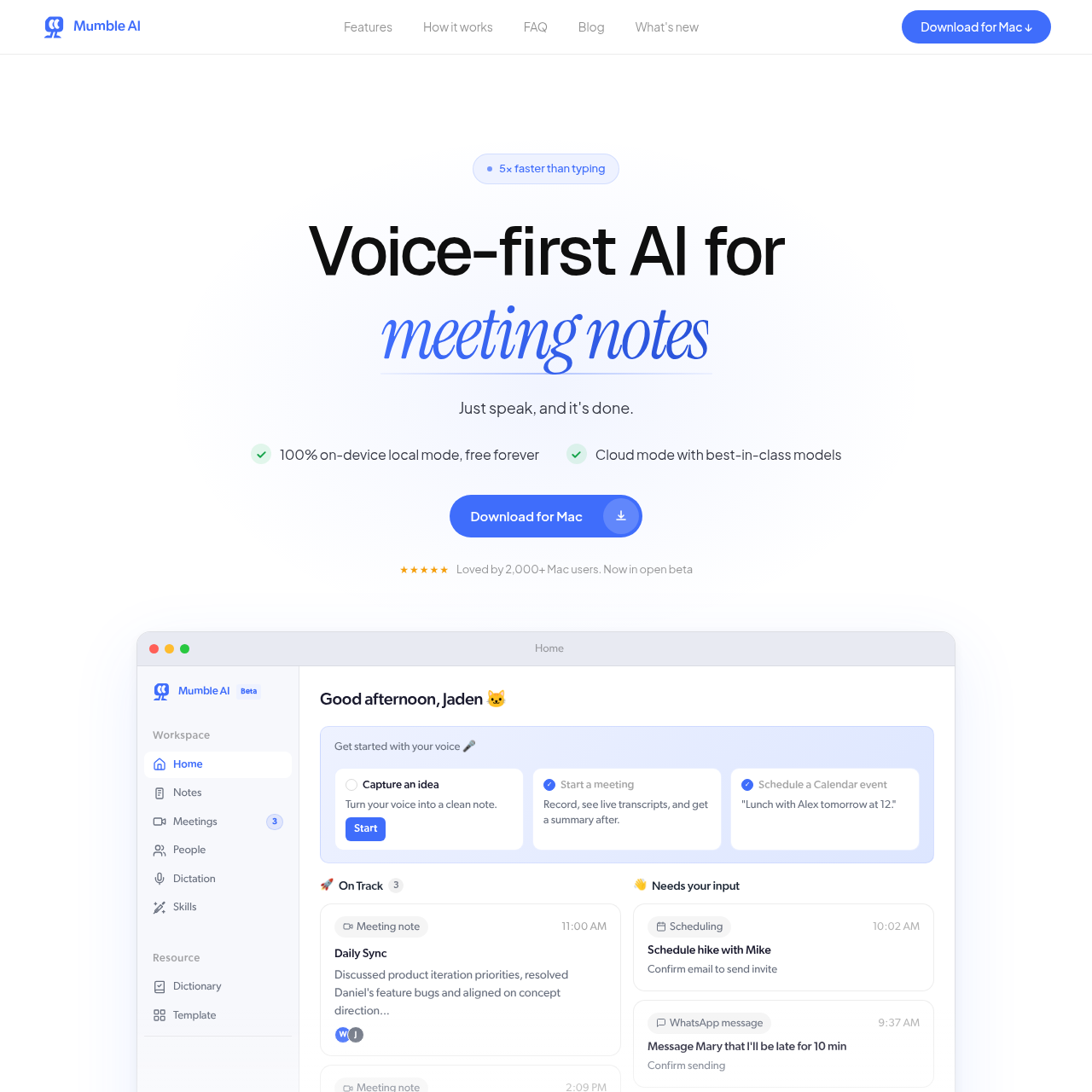 Mumble AI: Voice AI Mac App for Meeting Notes, Dictation & Voice Memos