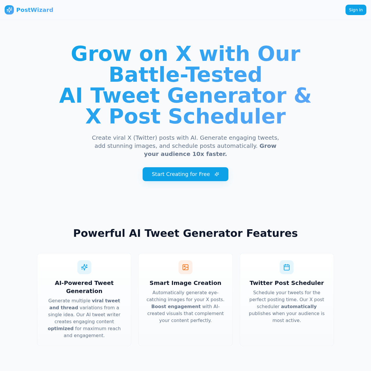 PostWizard - AI Tweet Generator & X Post Scheduler | Grow Twitter 10x Faster