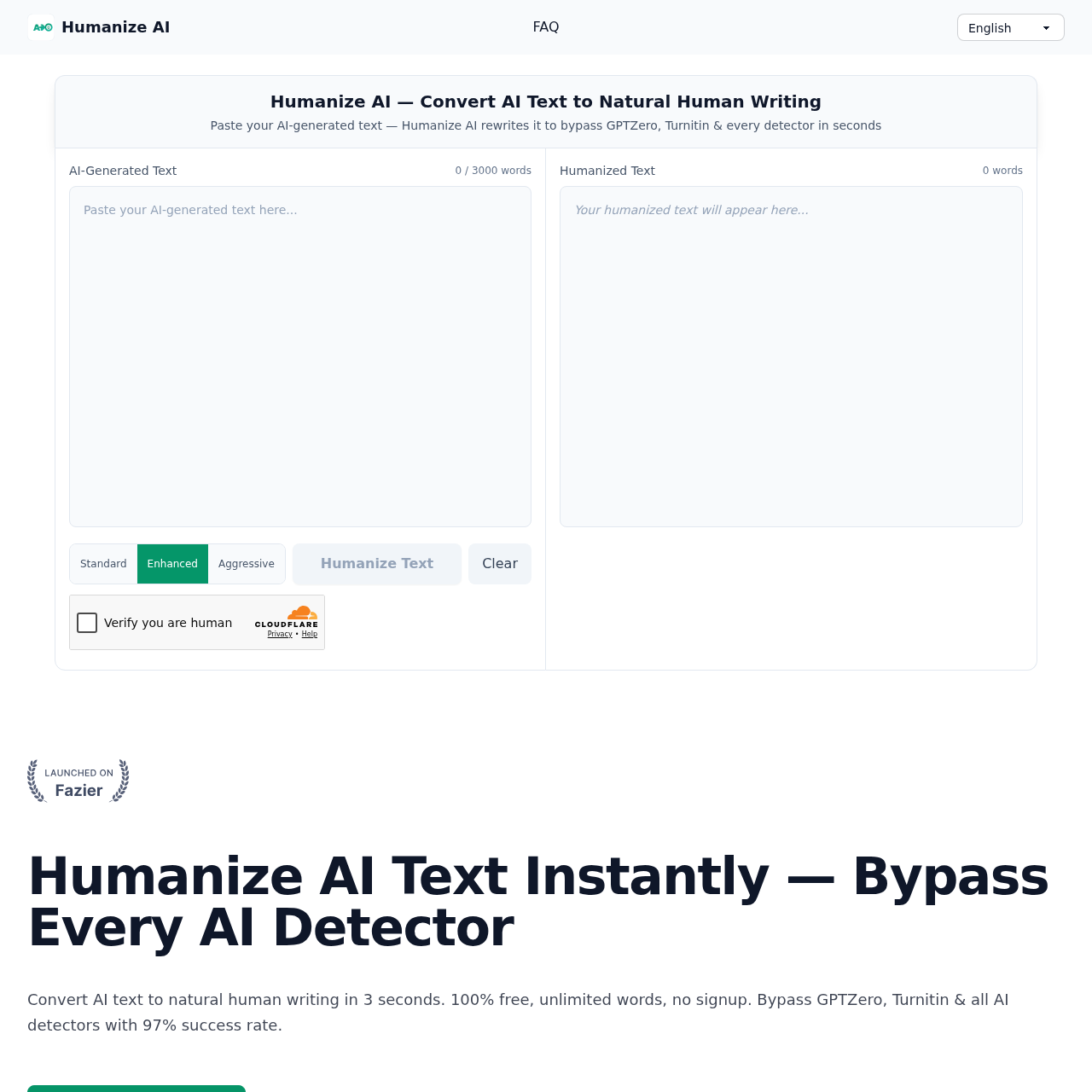 Humanize AI: Free AI Humanizer 2026 | Bypass GPTZero, Turnitin & All Detectors