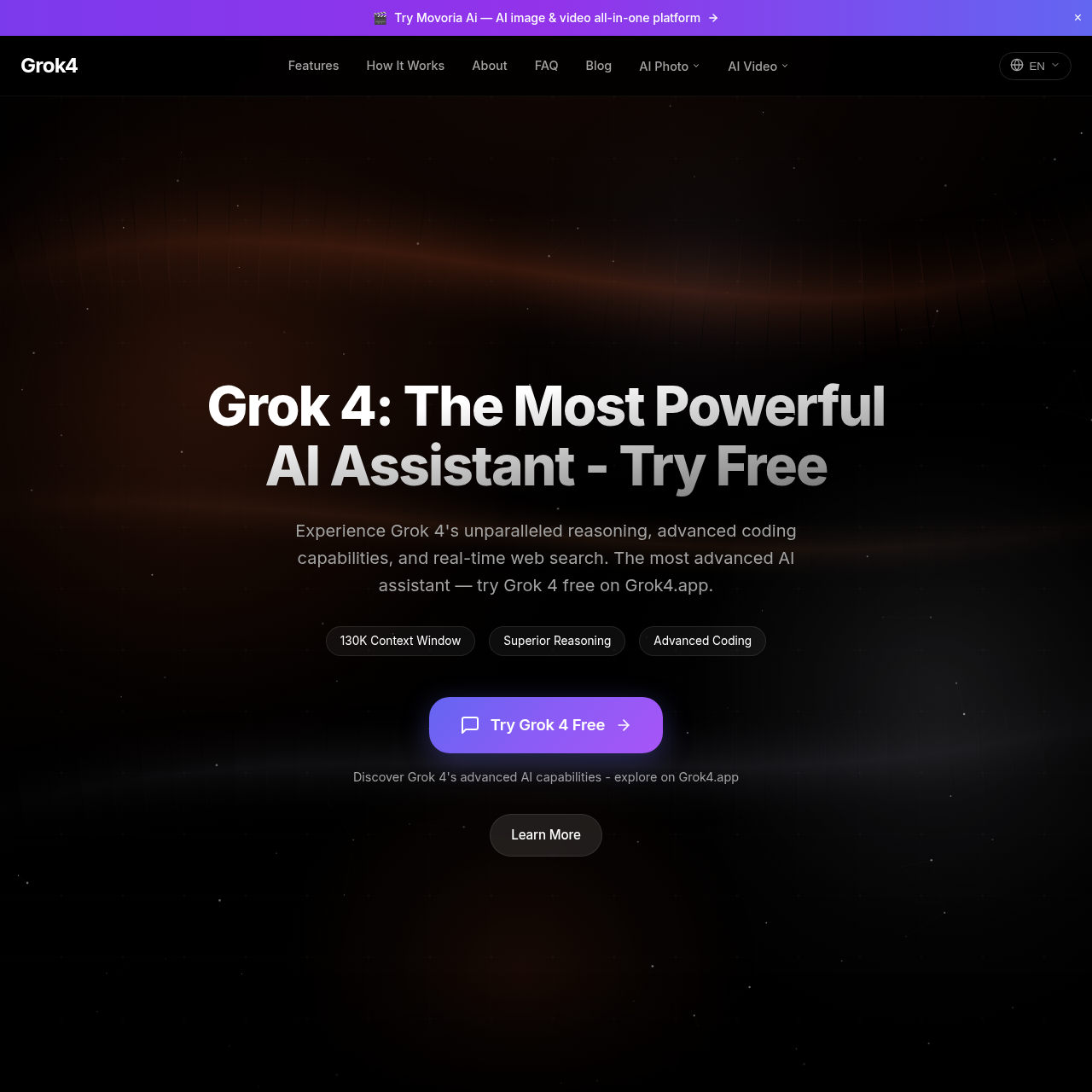 Grok 4 Free AI Chat | Advanced Reasoning, Coding & 130K Context | Grok4.app