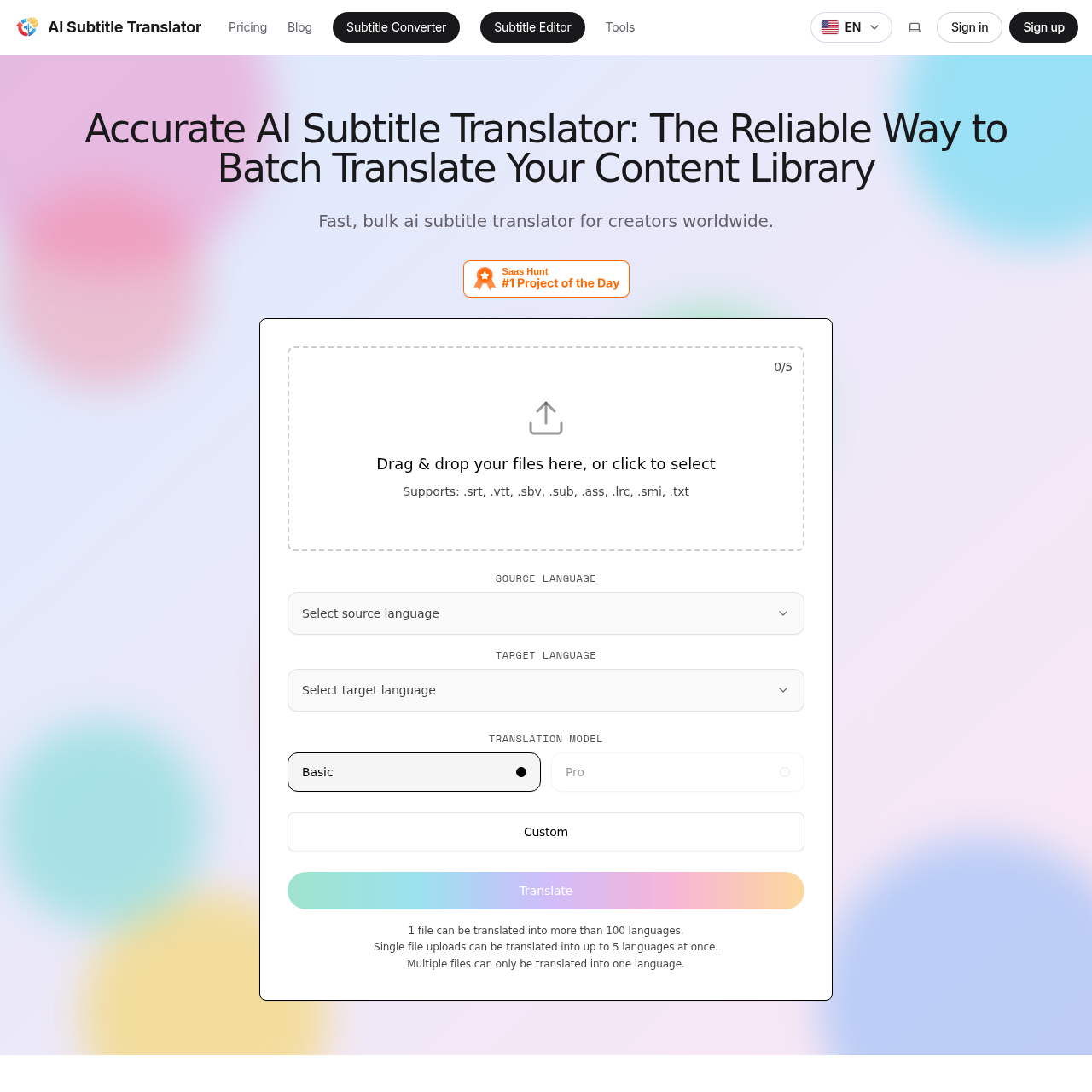 AI Subtitle Translator: Fast, Accurate Batch SRT/VTT Translator | 100+ Languages
