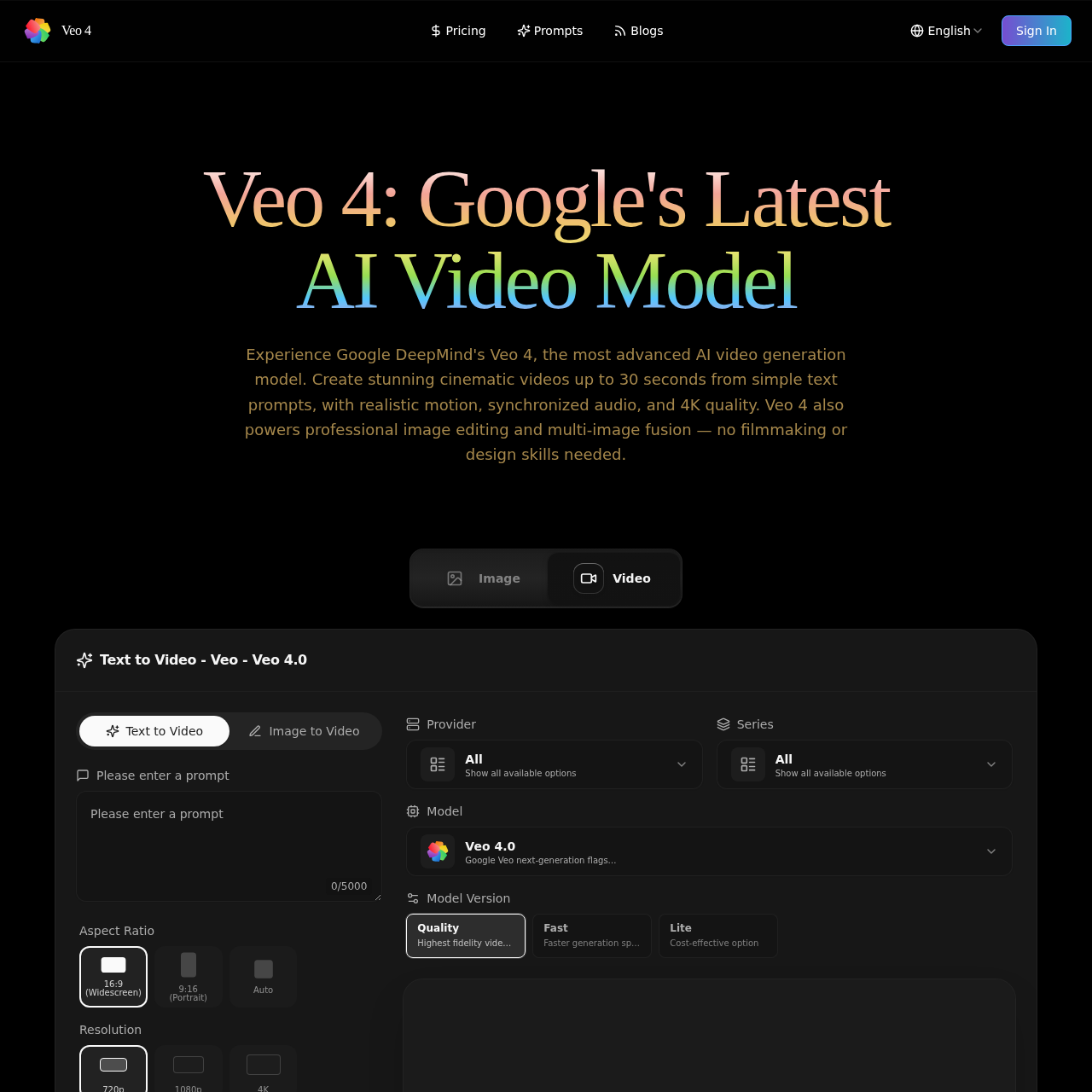 Veo 4 - Google DeepMind AI Video Generator & Image Editor | Cinematic 4K Videos