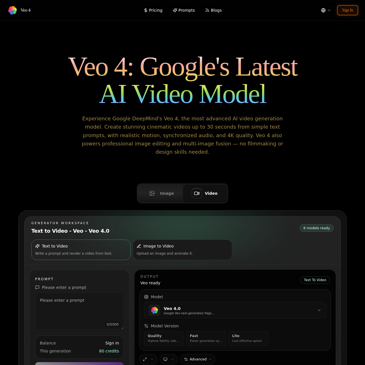 Veo 4 - Google DeepMind AI Video Generator & Image Editor | Cinematic 4K Videos