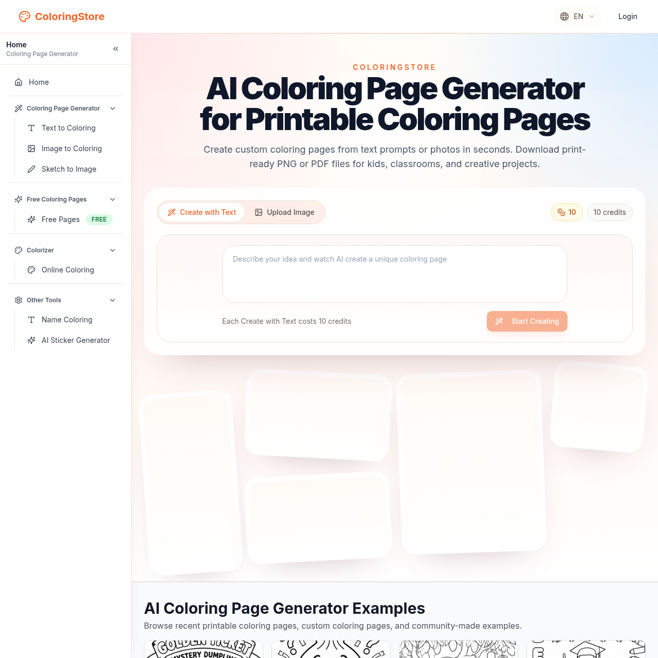 AI Coloring Page Generator | Printable Pages & Custom Line Art | ColoringStore