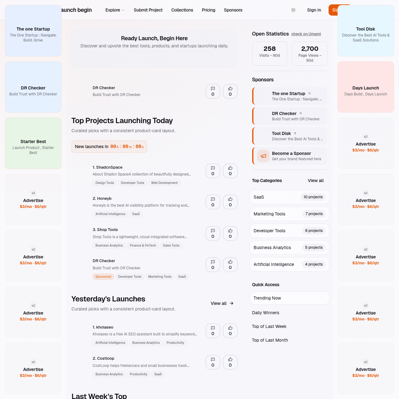 Launch Begin - Discover & Upvote New Startups, Tools & Products