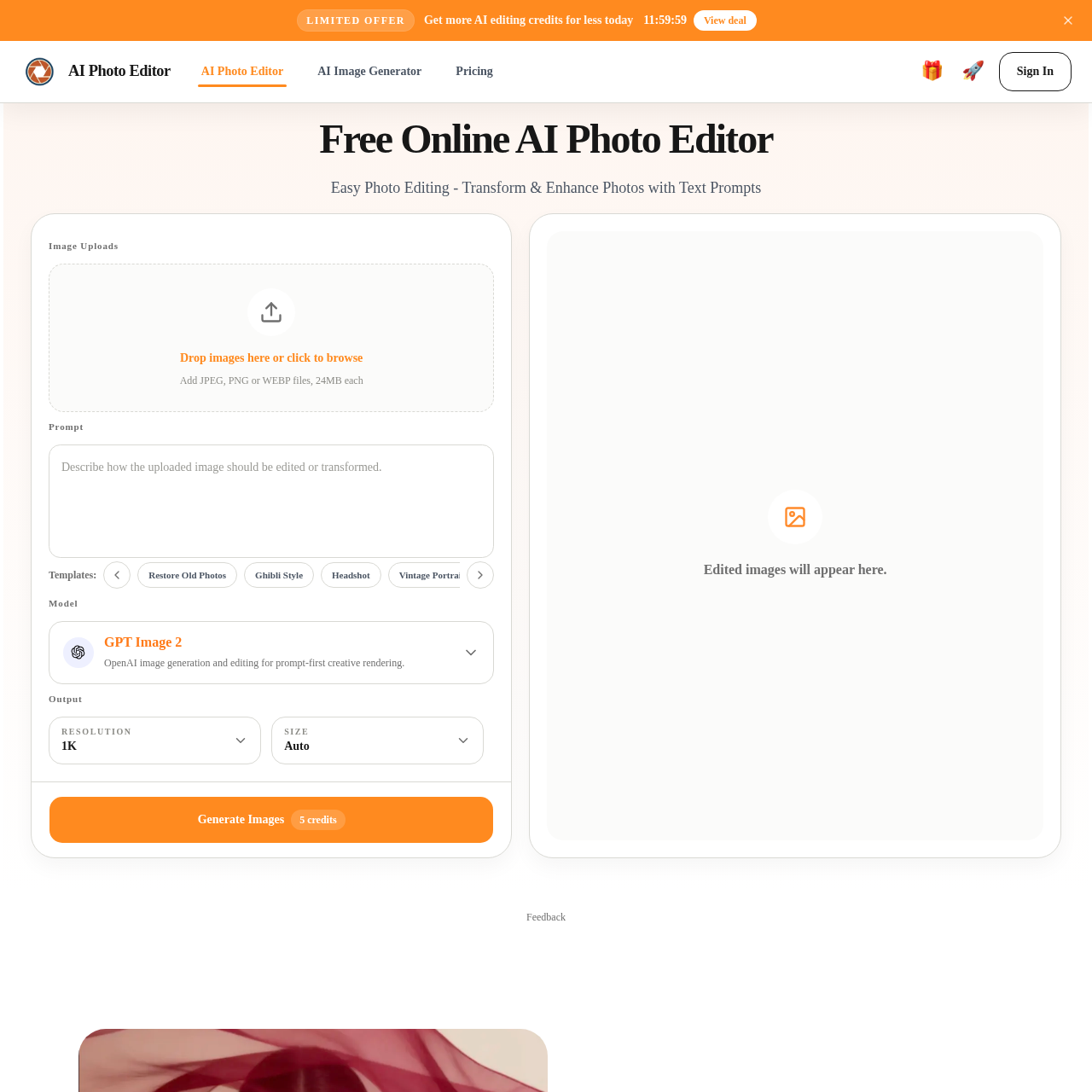 Free AI Photo Editor | AIPhotoEditor - Edit Images with AI