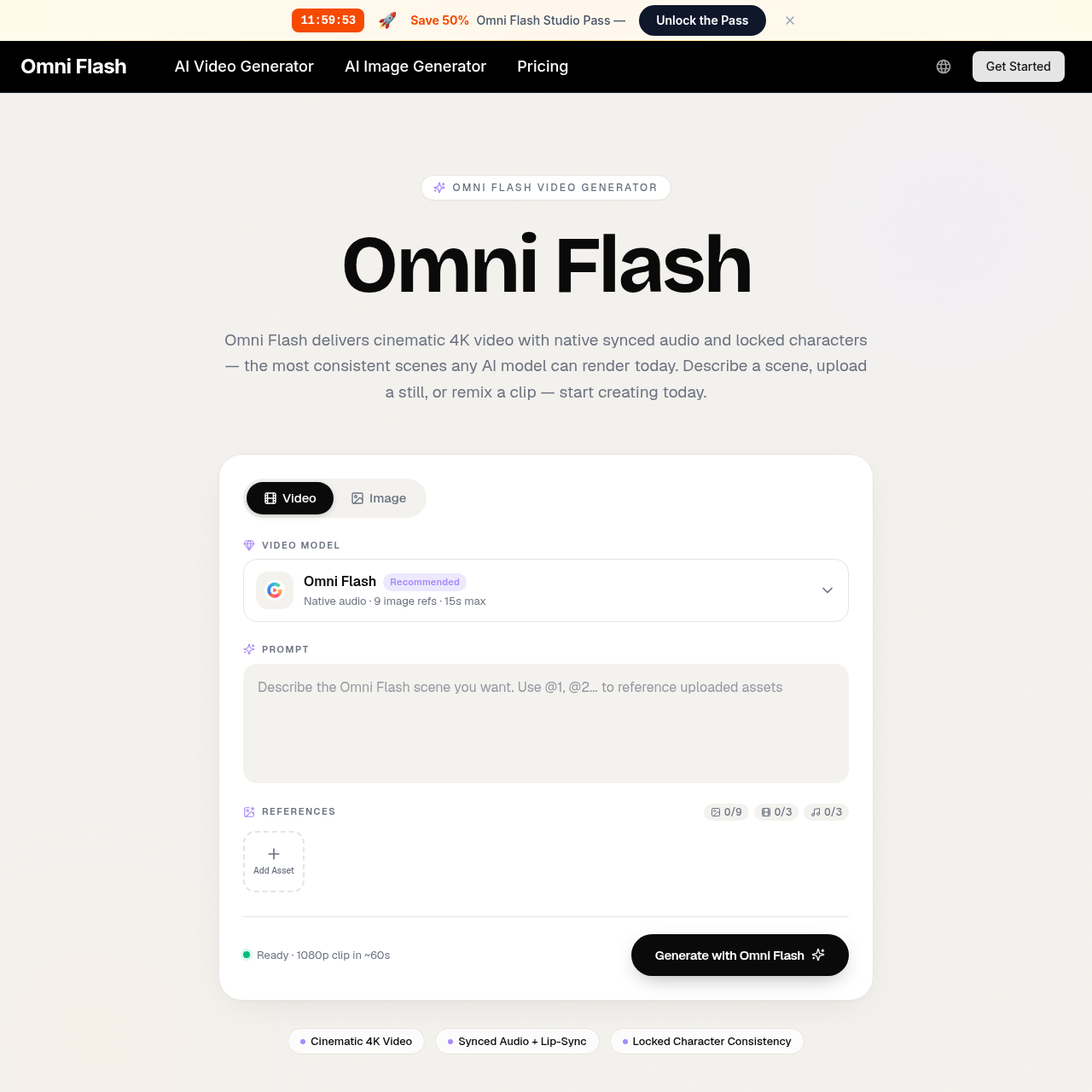 Omni Flash: Free 4K AI Video Generator with Synced Audio