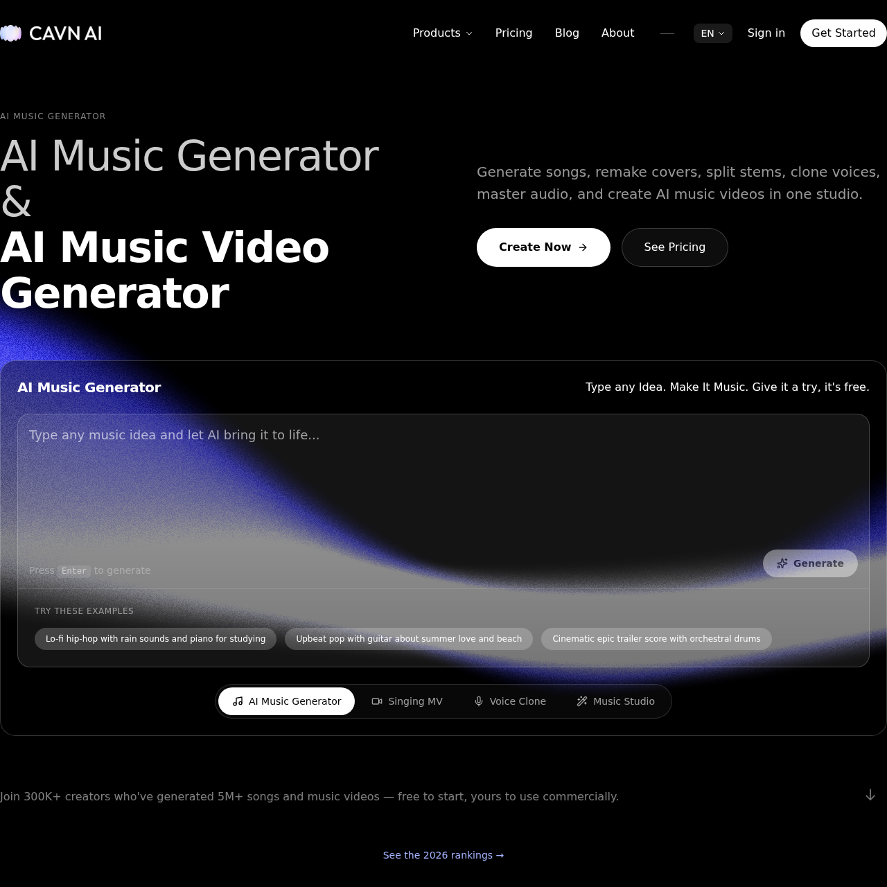 CAVN AI | AI Music Generator, Voice Clone & Music Video Studio