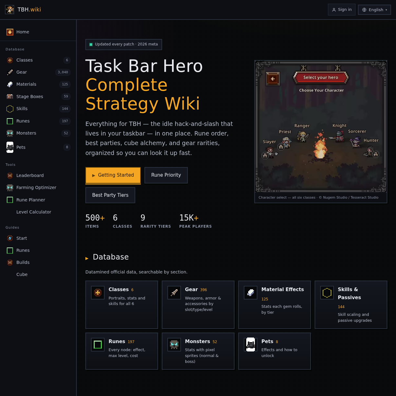 Task Bar Hero Wiki: Runes, Best Parties & Gear Data | TBH