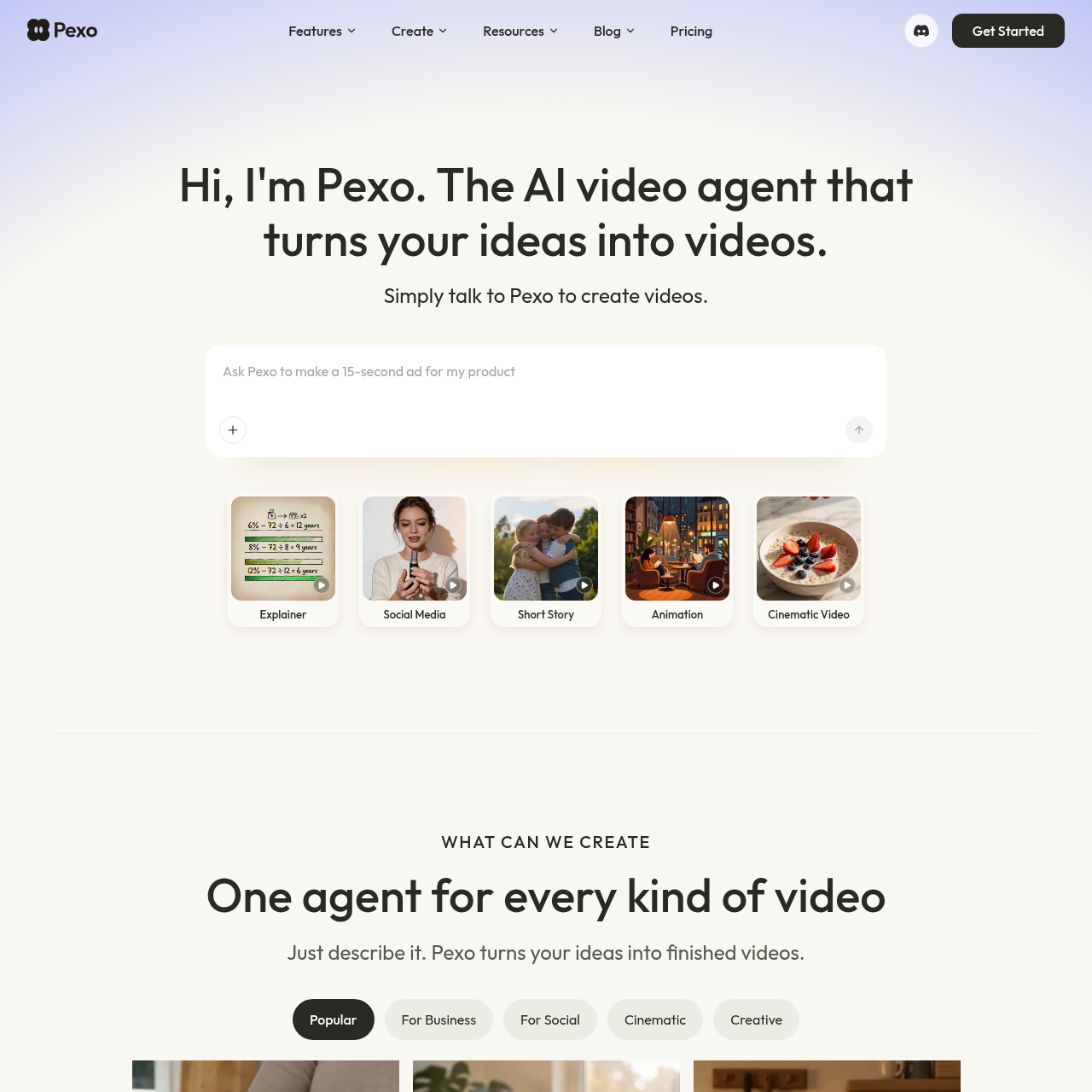 Pexo | AI Video Agent for Text, Image & URL to Video