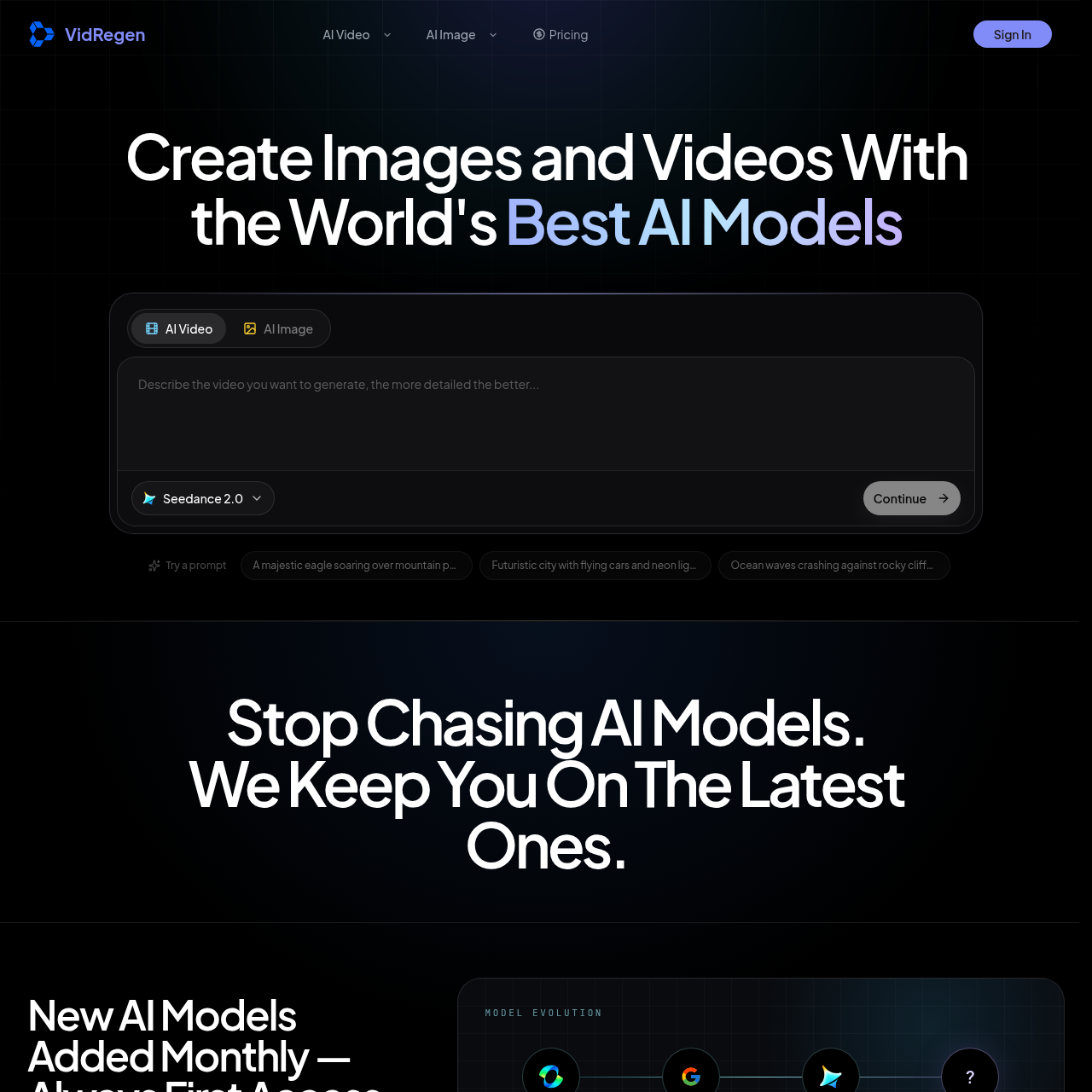 AI Image & Video Generator by VidRegen | Kling, Veo, Flux