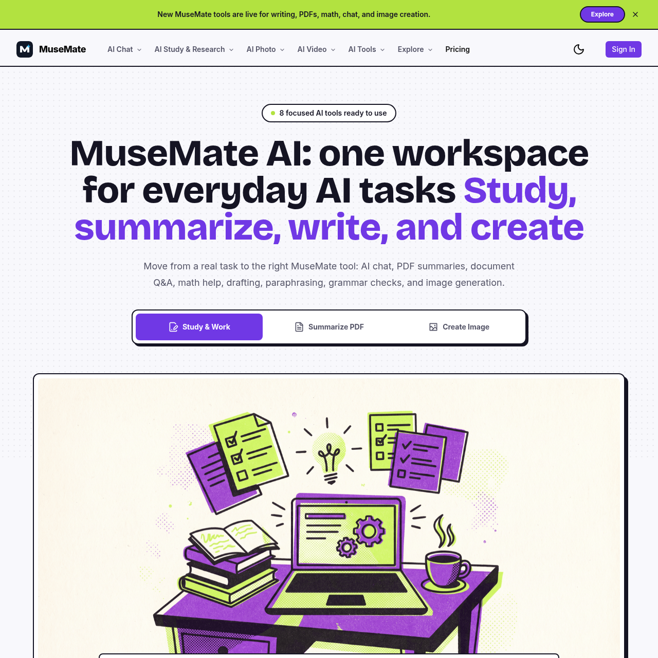MuseMate AI: Writing, PDF, Math, Chat & Image Tools