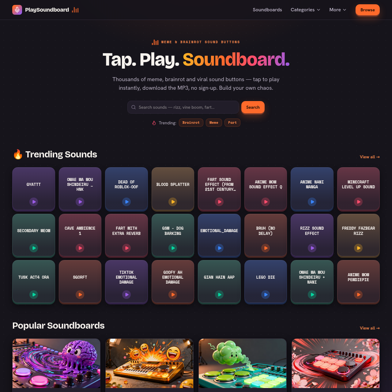 PlaySoundboard | Meme & Brainrot Soundboard, Free Sound Buttons