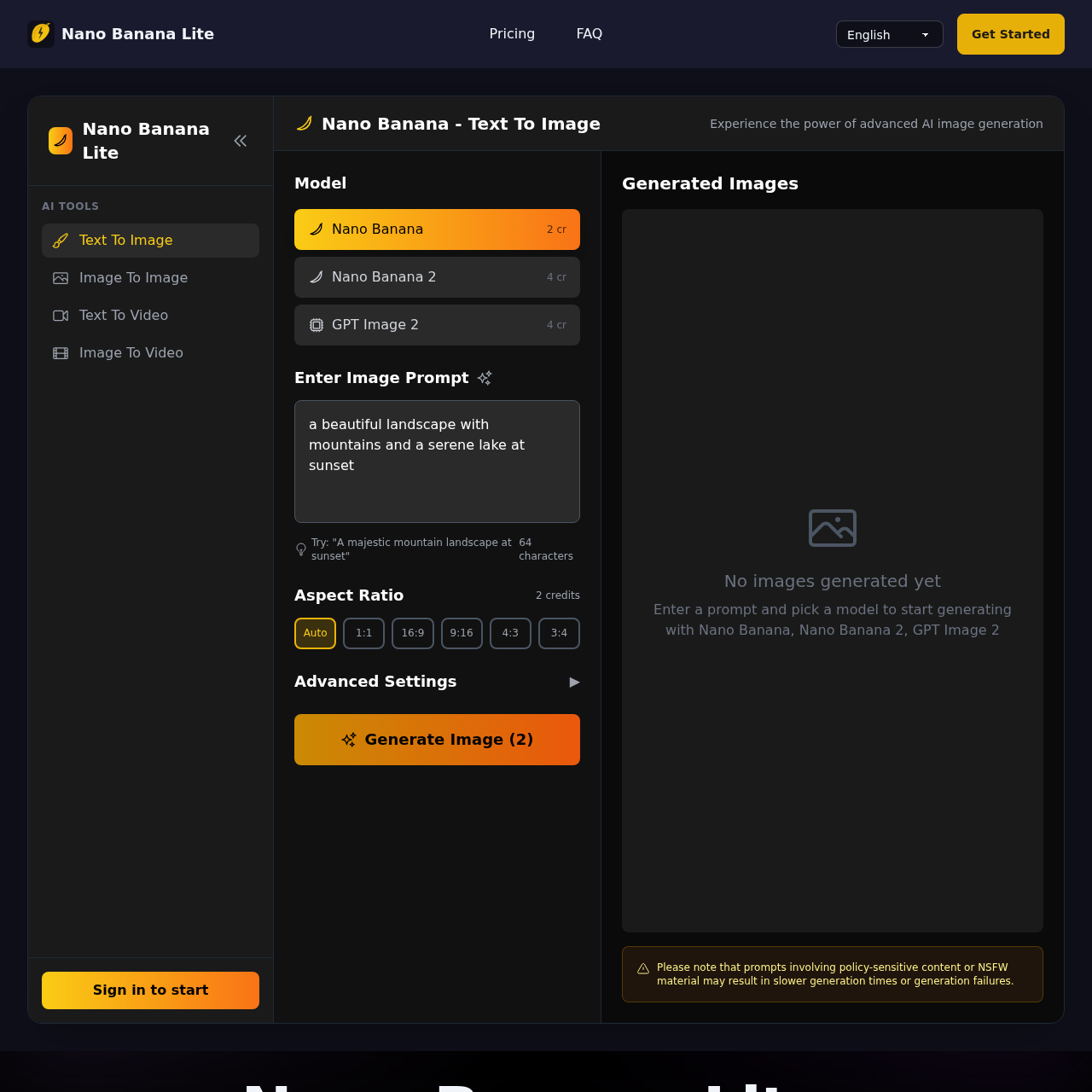 Nano Banana Lite | Fast Free AI Image Generator Online