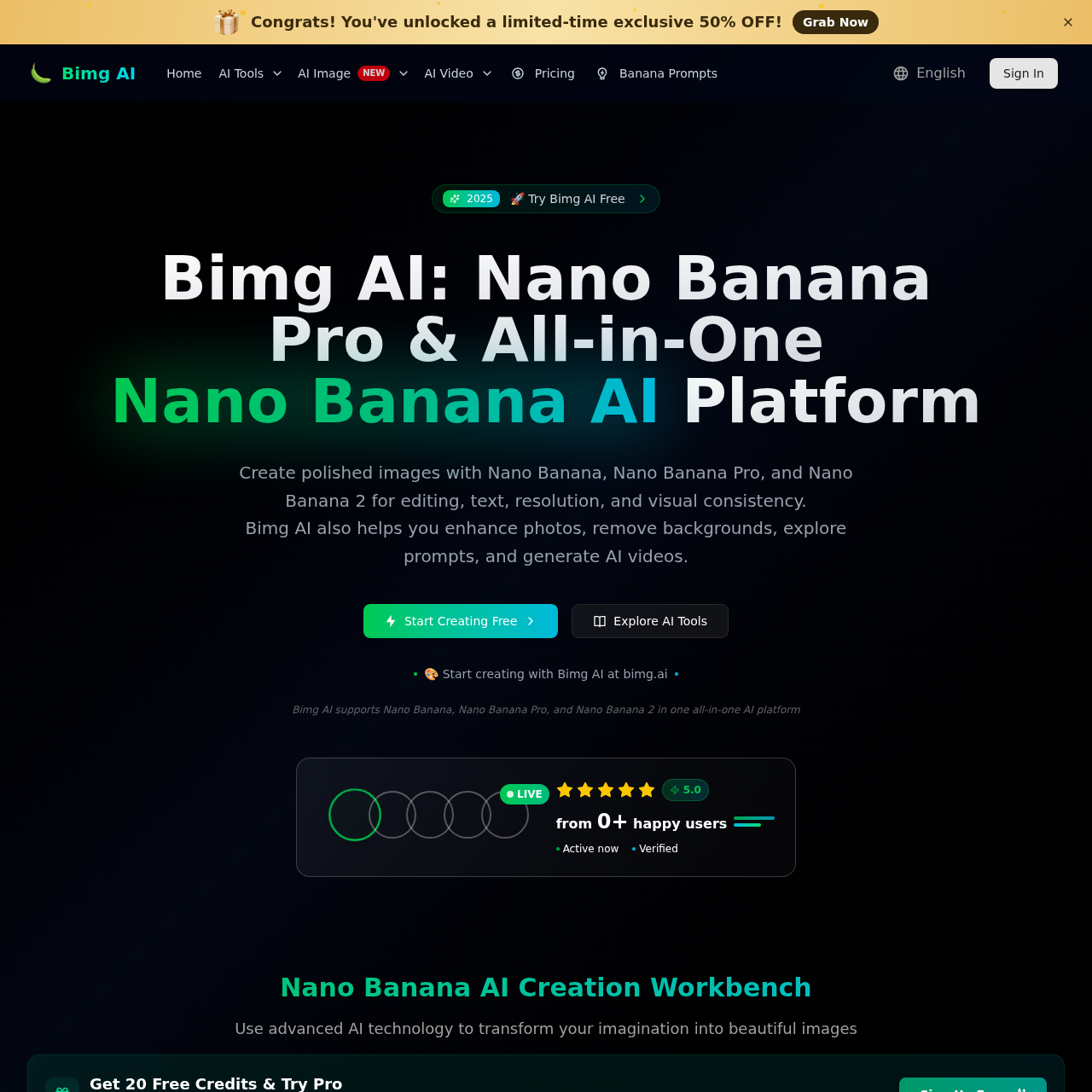 Bimg AI | Free Nano Banana Pro, Nano Banana 2 & AI Image Tools