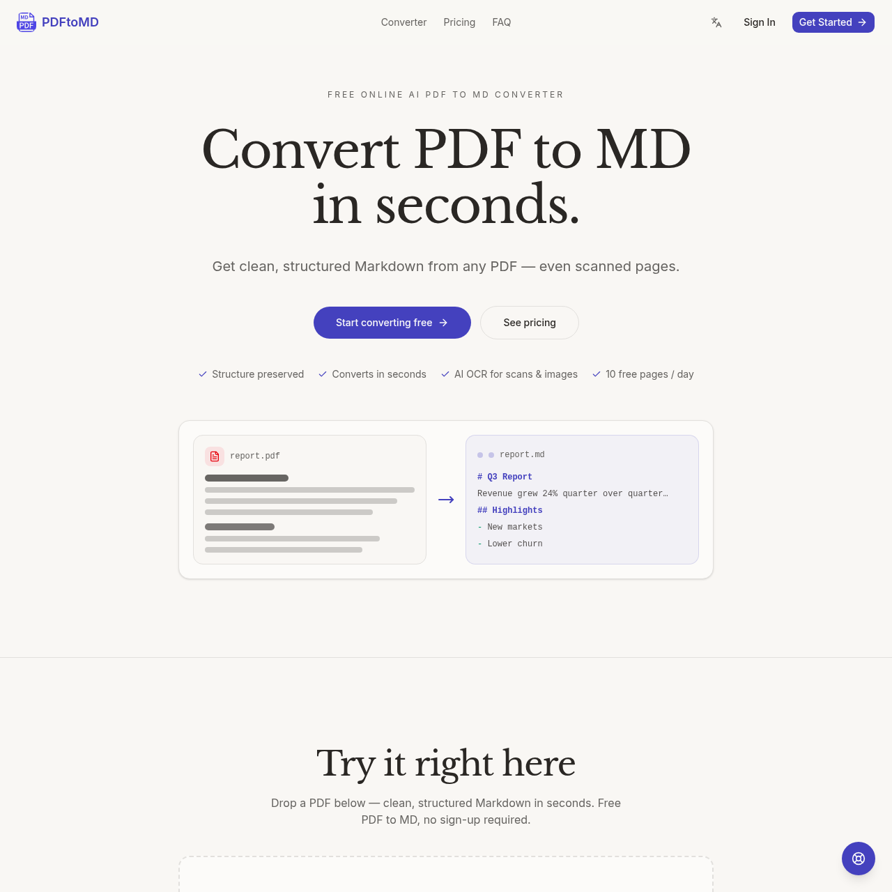 PDF to MD Converter | Free AI OCR Markdown Tool - PDFtoMD