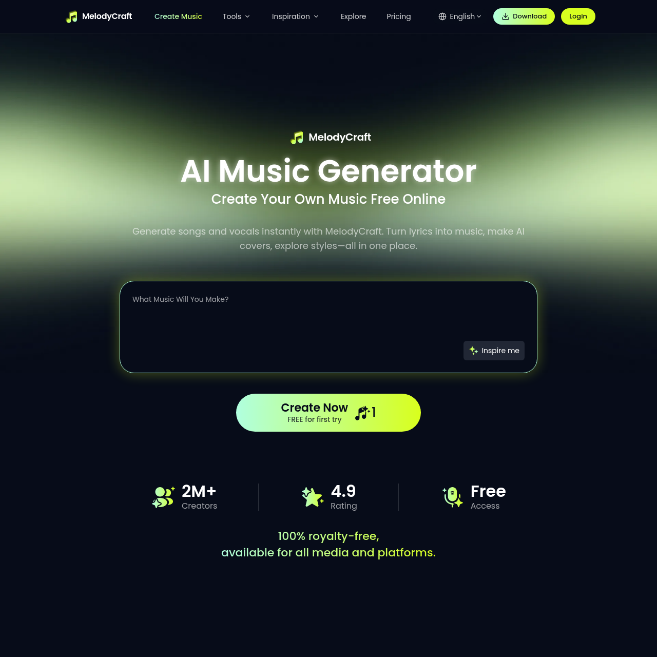 AI Music Generator & Lyrics to Song | MelodyCraft