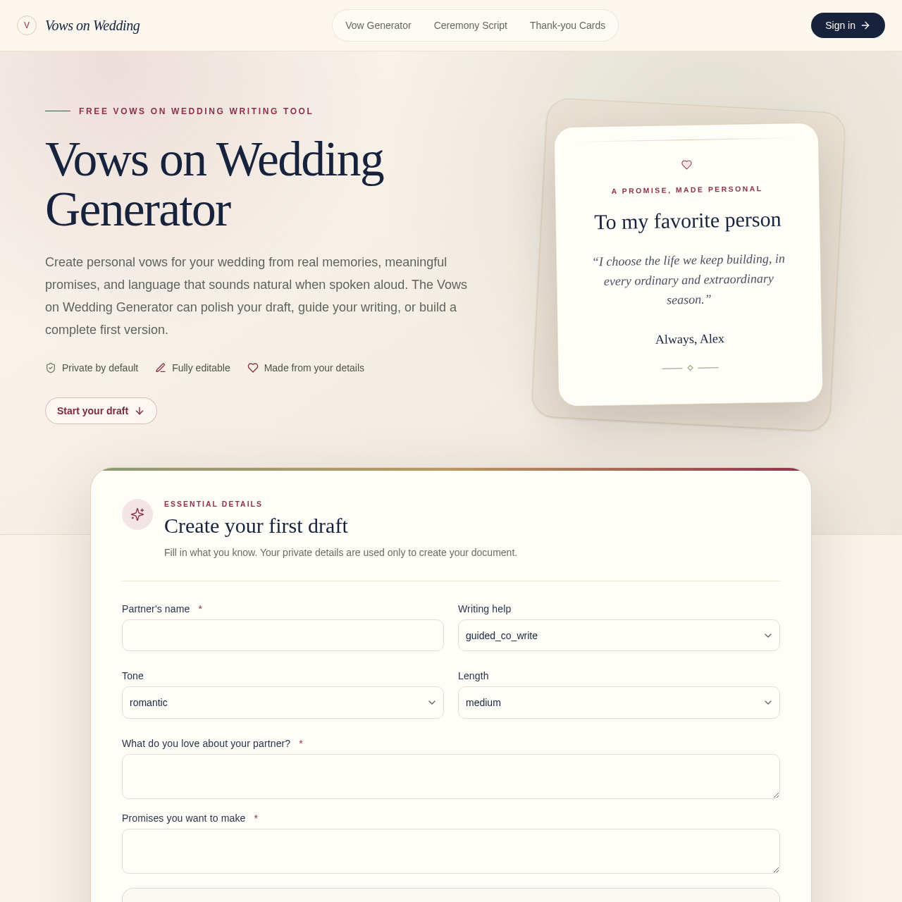 Vows on Wedding | Personal Wedding Vow Generator