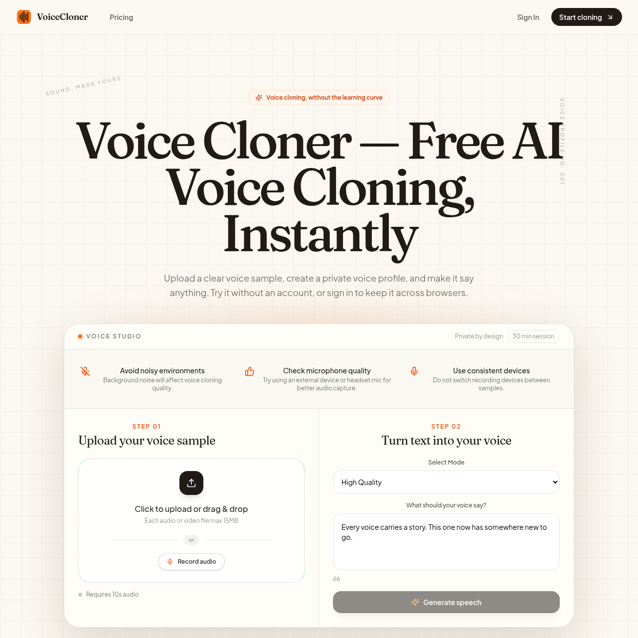 VoiceCloner | Free AI Voice Cloning Online