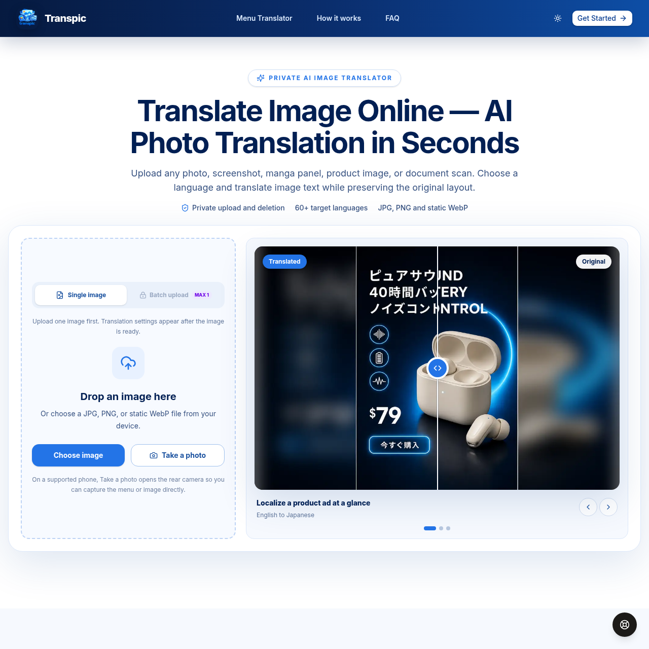 Translate Image Online | AI Photo Translator & Editor - Transpic