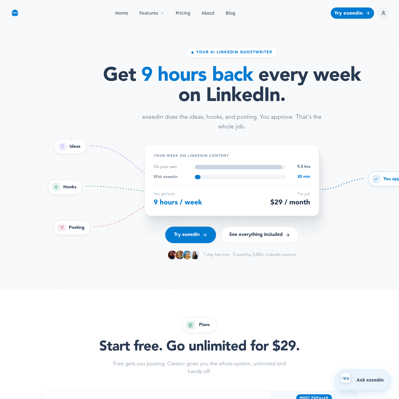 exeedin | AI LinkedIn Ghostwriter for Ideas, Hooks & Scheduling