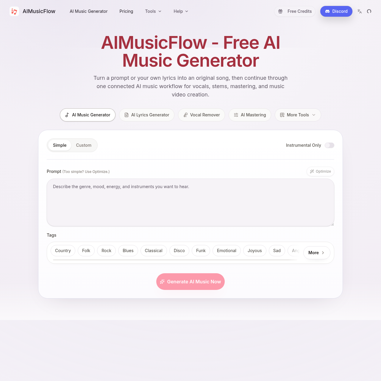 AIMusicFlow | Free AI Music Generator, Text to Music & Song Tools
