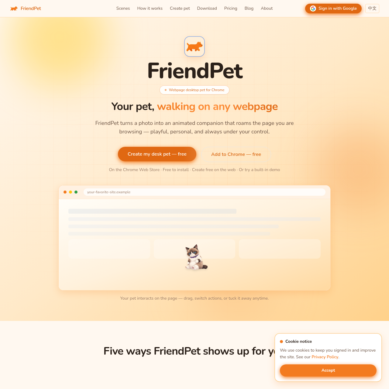 FriendPet | Webpage Desktop Pet for Chrome