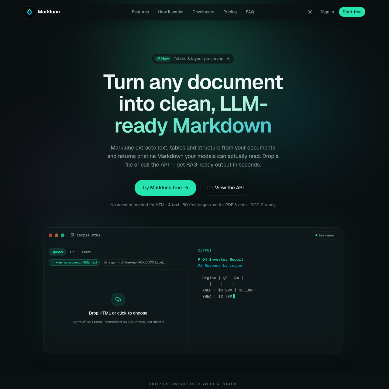 Marklune | Document to Markdown Converter for LLMs