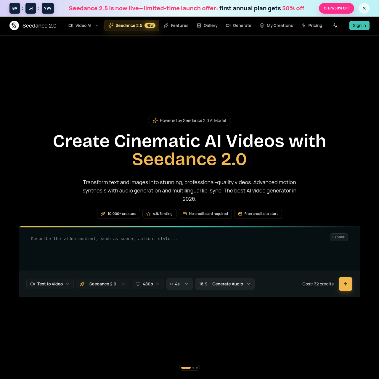 Seedance 2.0 AI Video Generator | Cinematic Text & Image to Video