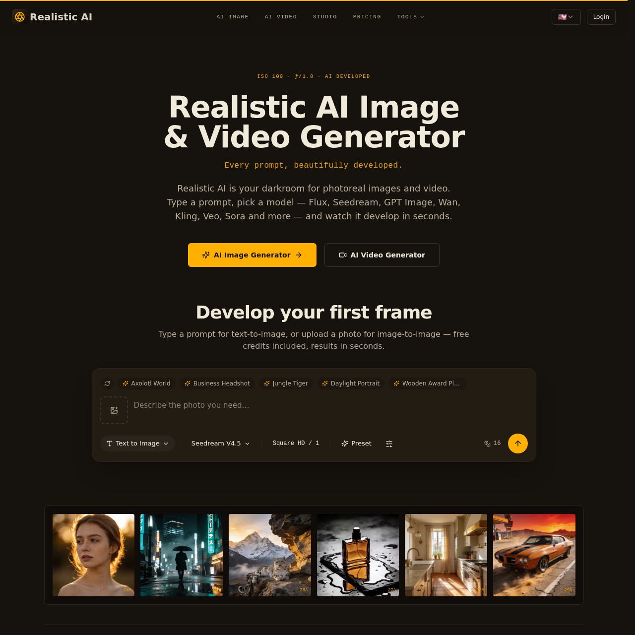 Realistic AI | Free AI Image & Video Generator with Text-to-Image Tools