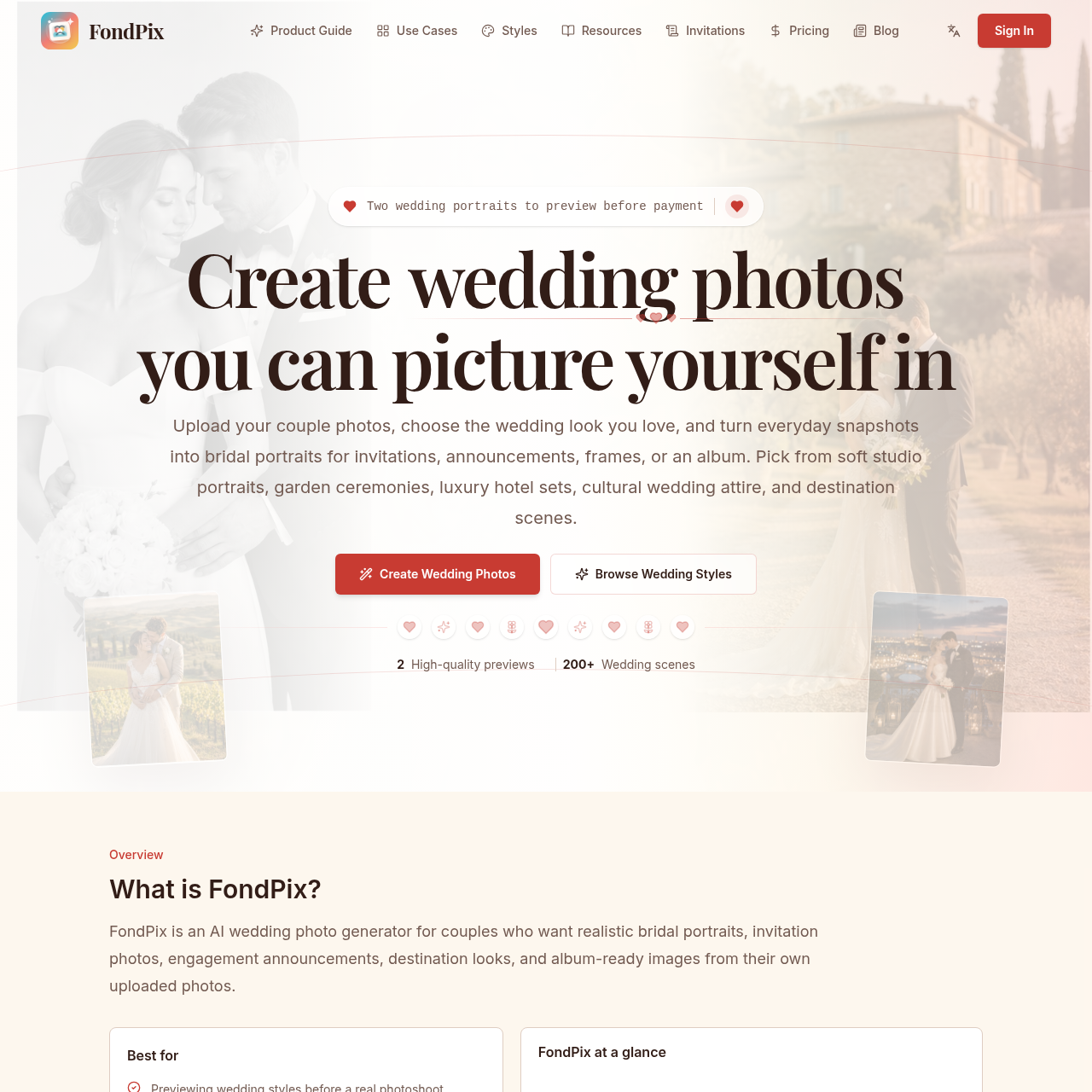 AI Wedding Photo Generator & Bridal Portrait Studio | FondPix