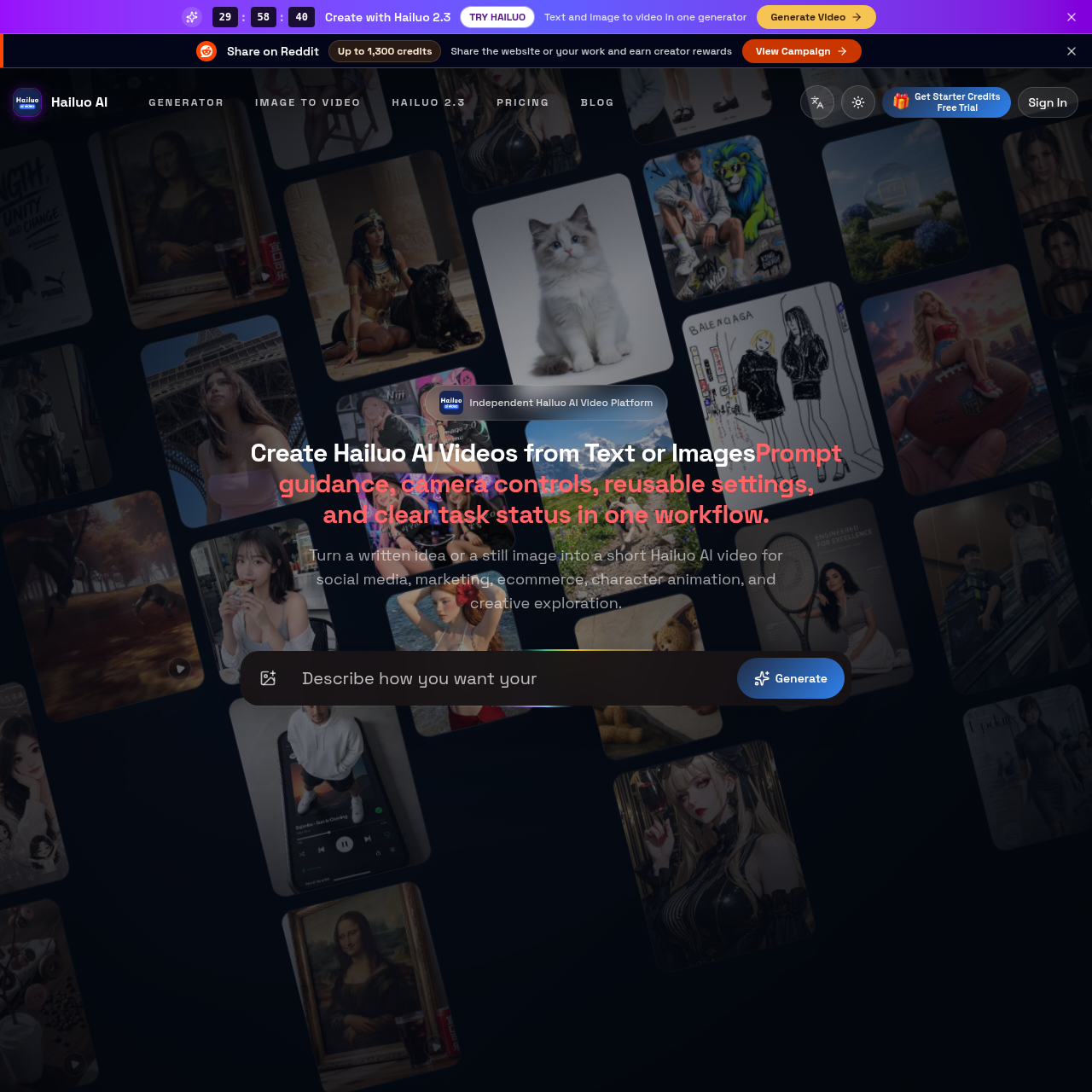Hailuo AI Video Generator | Text & Image to Video with Hailuo 2.3